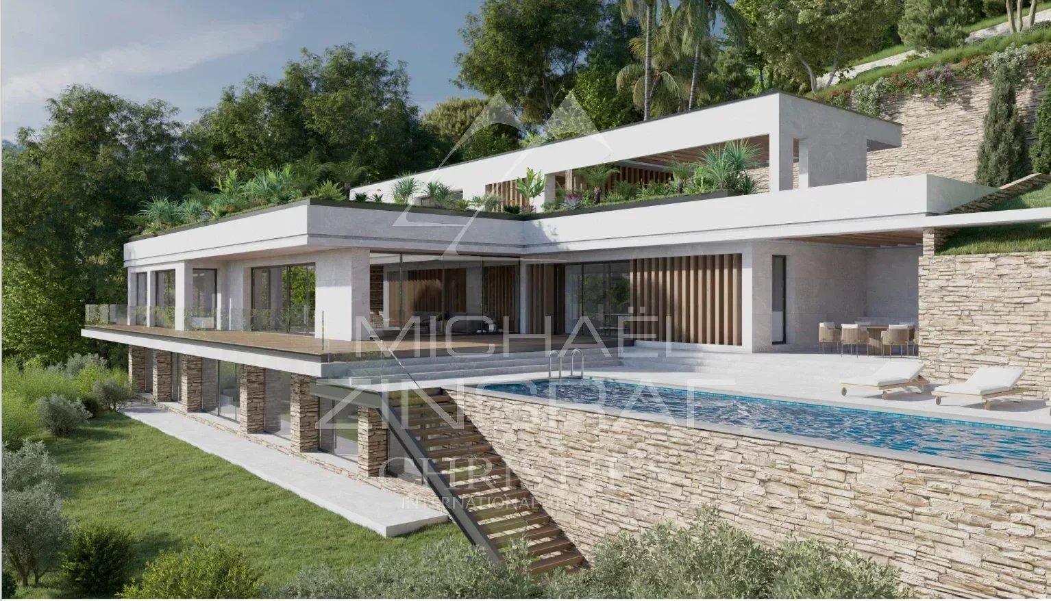 Rare - Cannes Californie - Construction project for a villa with swimming pool.