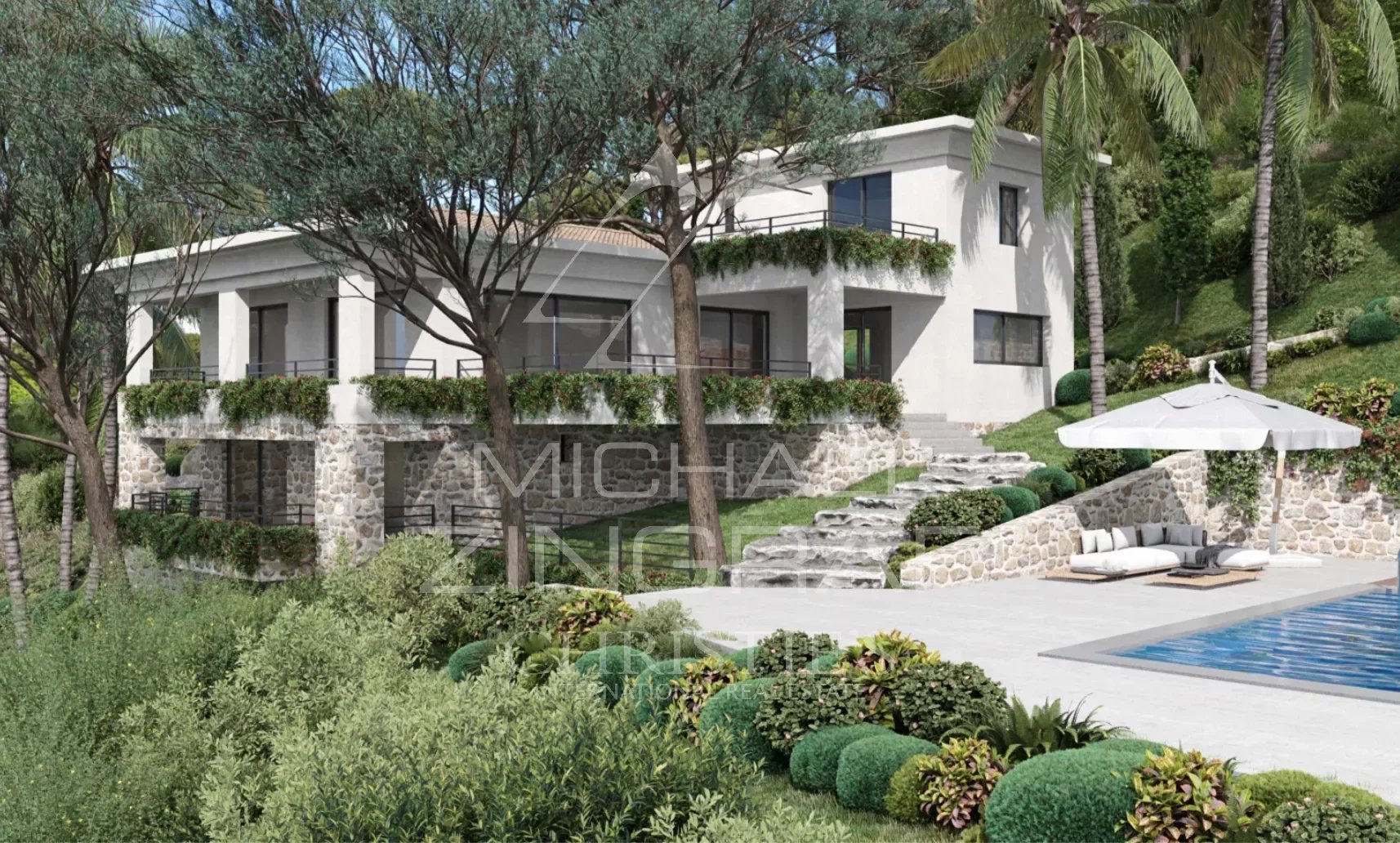 Rare - Cannes Californie - Construction project for a villa with swimming pool.