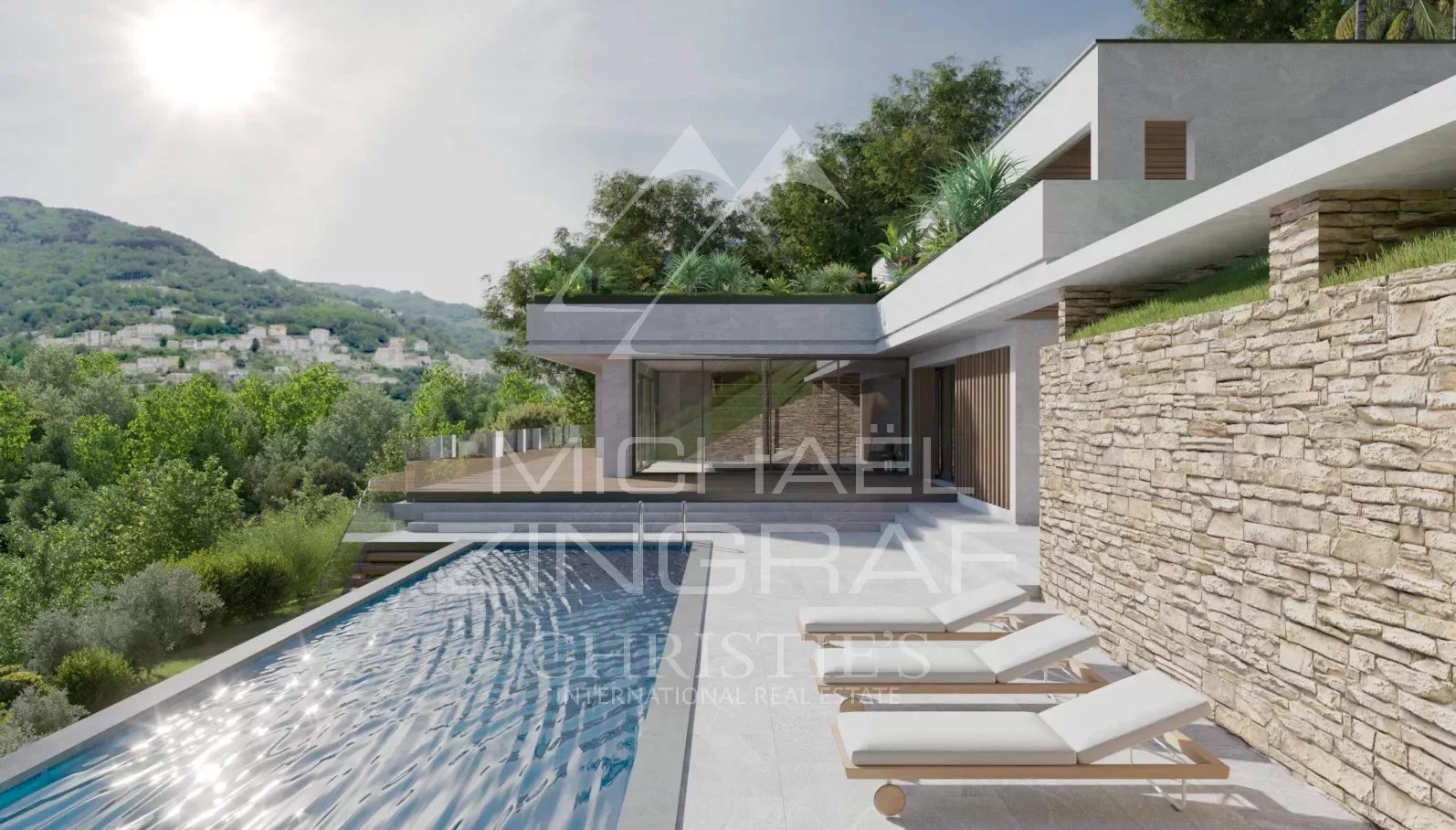 Rare - Cannes Californie - Construction project for a villa with swimming pool.