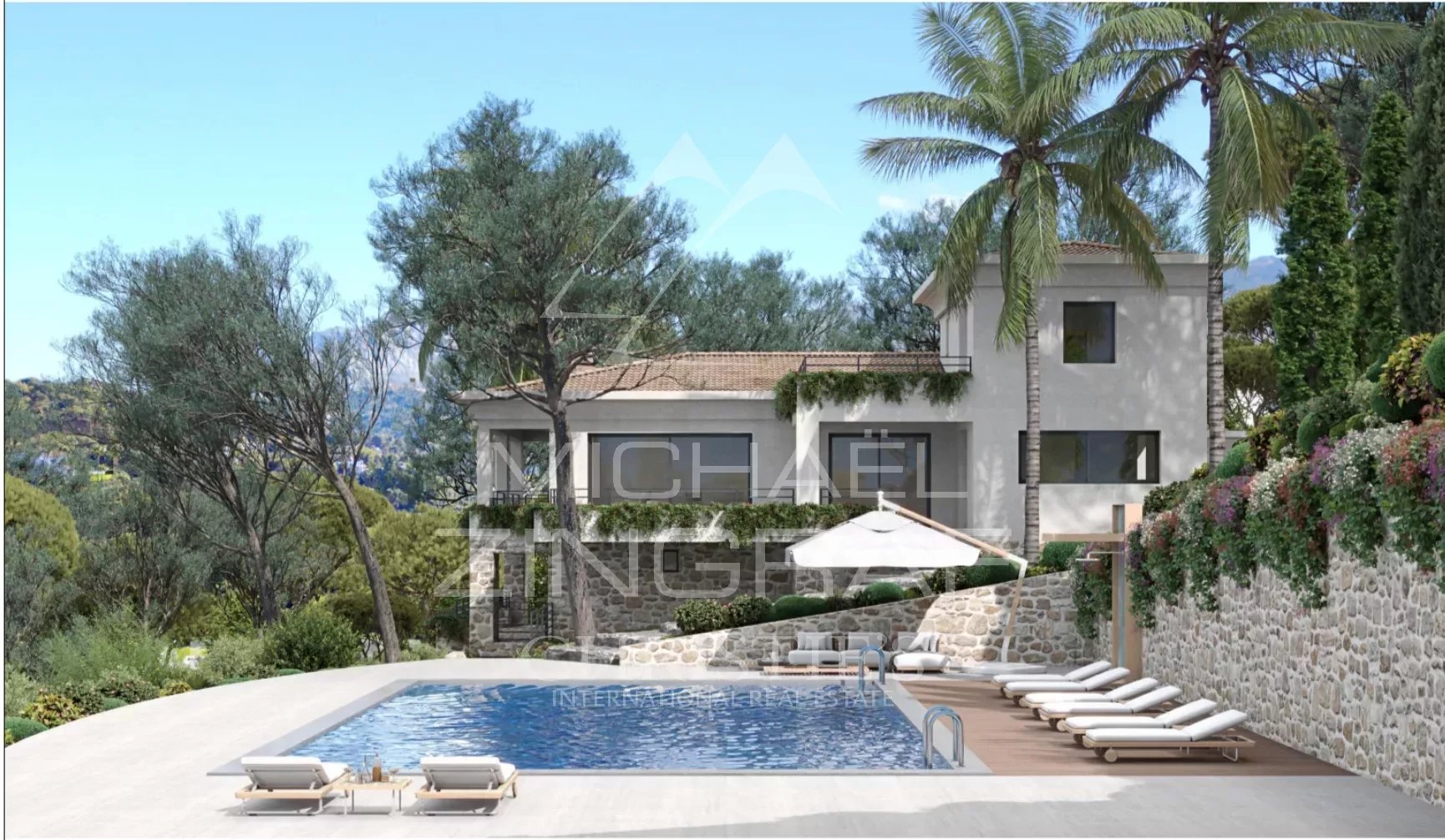 Rare - Cannes Californie - Construction project for a villa with swimming pool.