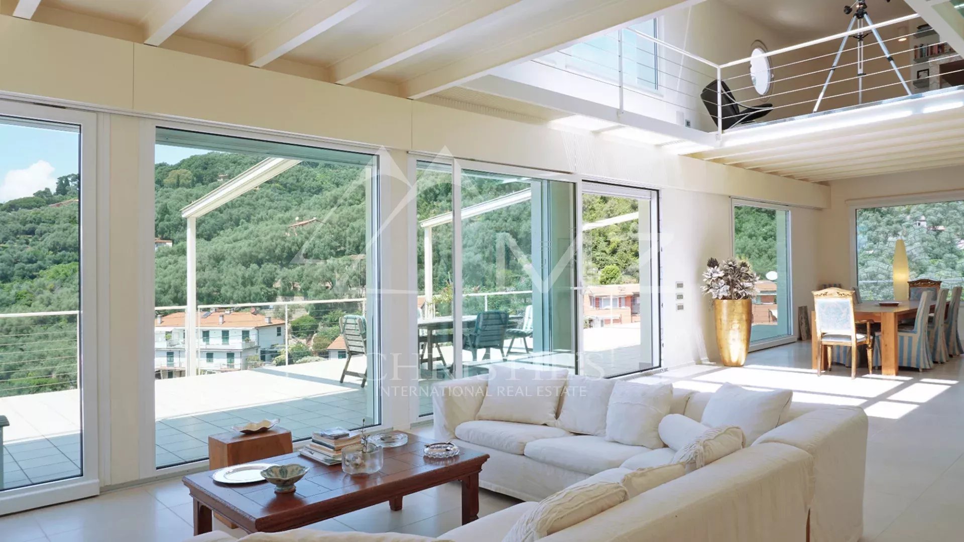 Elegant modern villa with large windows and sea view over the Gulf of Poets in Fiascherino, Lerici