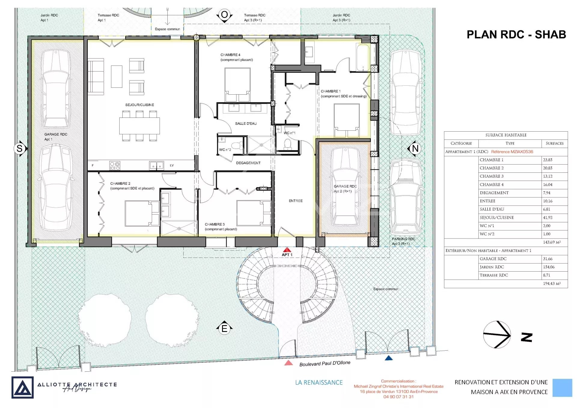 Appartement T5 de standing, avec jardin à 5 minutes à pieds de la Rotonde